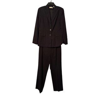 Amanda Smith Womens Pinstripe Suit Set Size 8/10 Rayon Polyester Blend Black wom